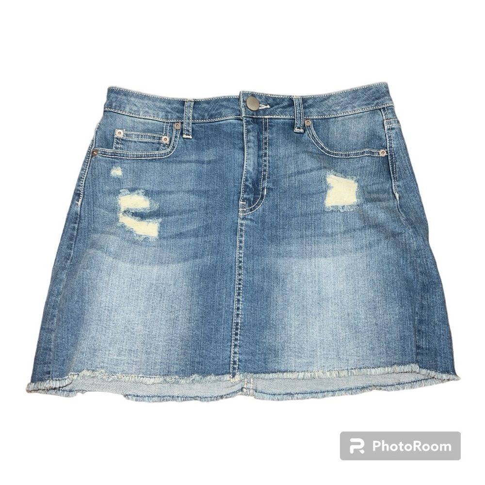 NOBO Juniors Mid Rise Distressed Medium Wash Denim Skirt Sz 11